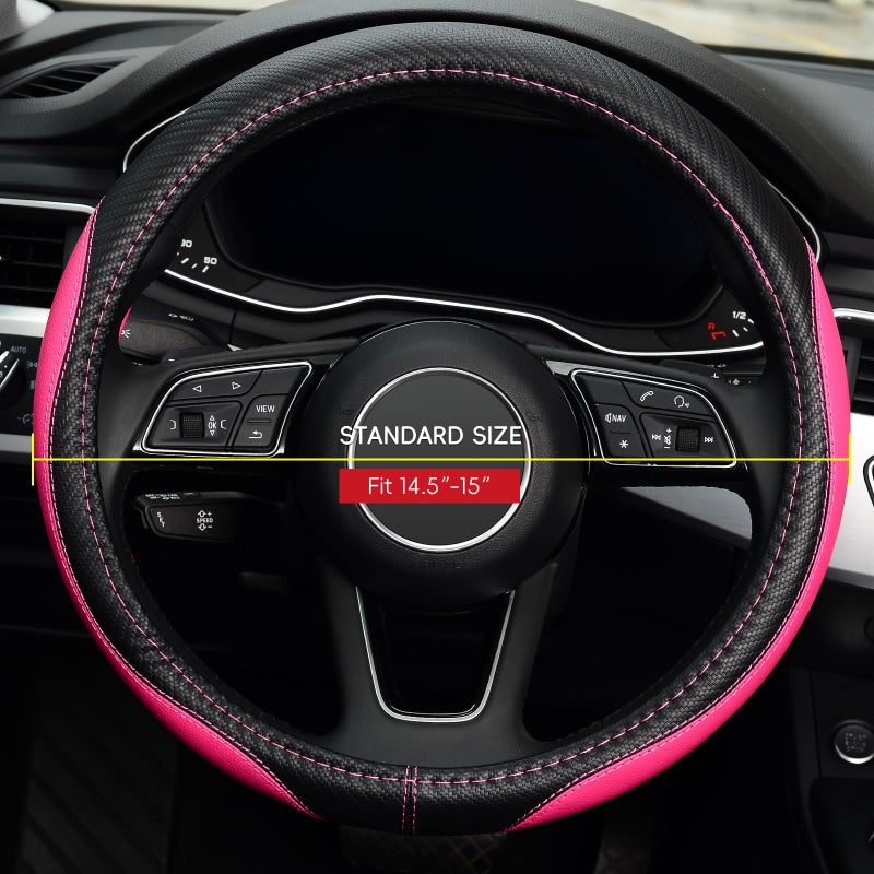 LABBYWAY Microfiber Leather Auto Car Steering Wheel Cover, Universal Fit 15 Inch Anti-Slip Wheel Protector, Pink - Image 2